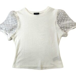 IN San Francisco Puff Sleeve Top Womens Large Ivory Swiss Dot Cottagecore
